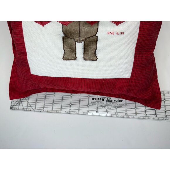 Vintage Cross Stitch Red Throw Pillow Teddy Bear “I’m Sleeping” Nursery 16” - Picture 8 of 8